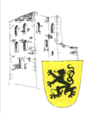 Das Logo unseres Vereins zeigt einen Schild mit dem schwarzen Meißner Löwen auf gelbem Grund vor der Ruine des Pallas der Burg Tharandt
